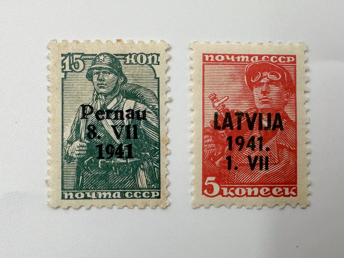1941 Baltic WWII German Local Issue Postage Stamps Collection | Vintage Latvia & Estonia Overprints Set of 11 MH