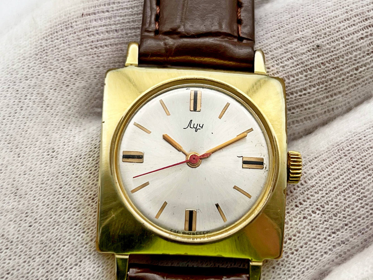 Vintage LUCH 2209 AU 20 Square Soviet Mechanical Watch | Gilding  Wristwatch USSR Watch