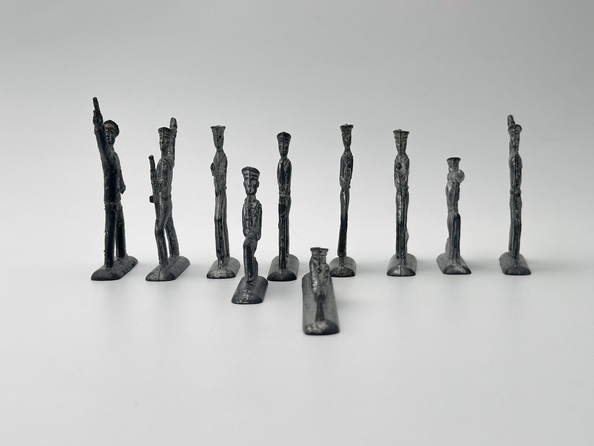 Vintage Soviet Revolutionary Sailors Metal Toy Soldiers Lot | USSR Flat Figures Combat Set of 10