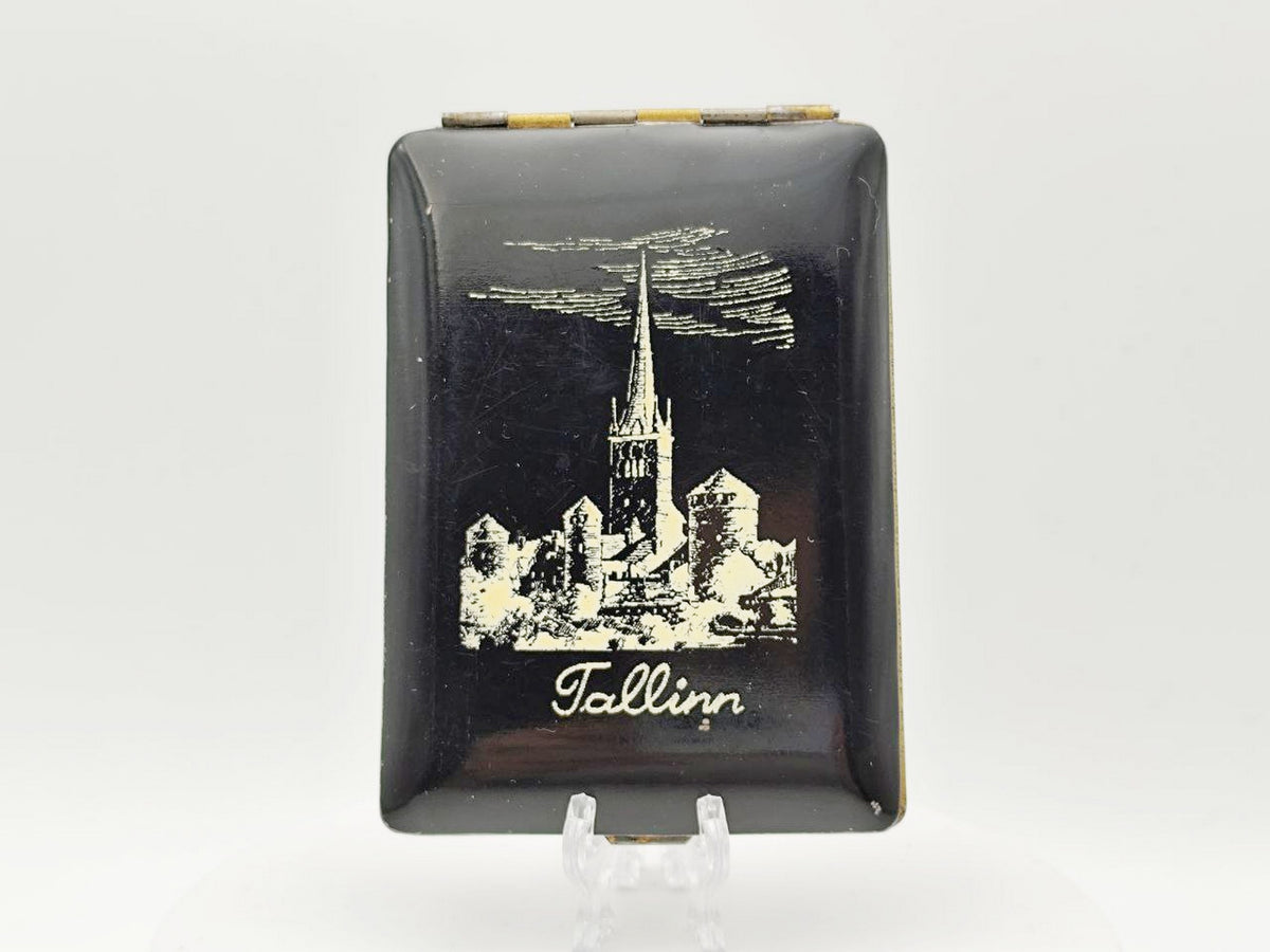Vintage Cigarette Case Tallinn St Olafs Church | Estonian SSR Metal Black Pocket Box Tobacciana USSR