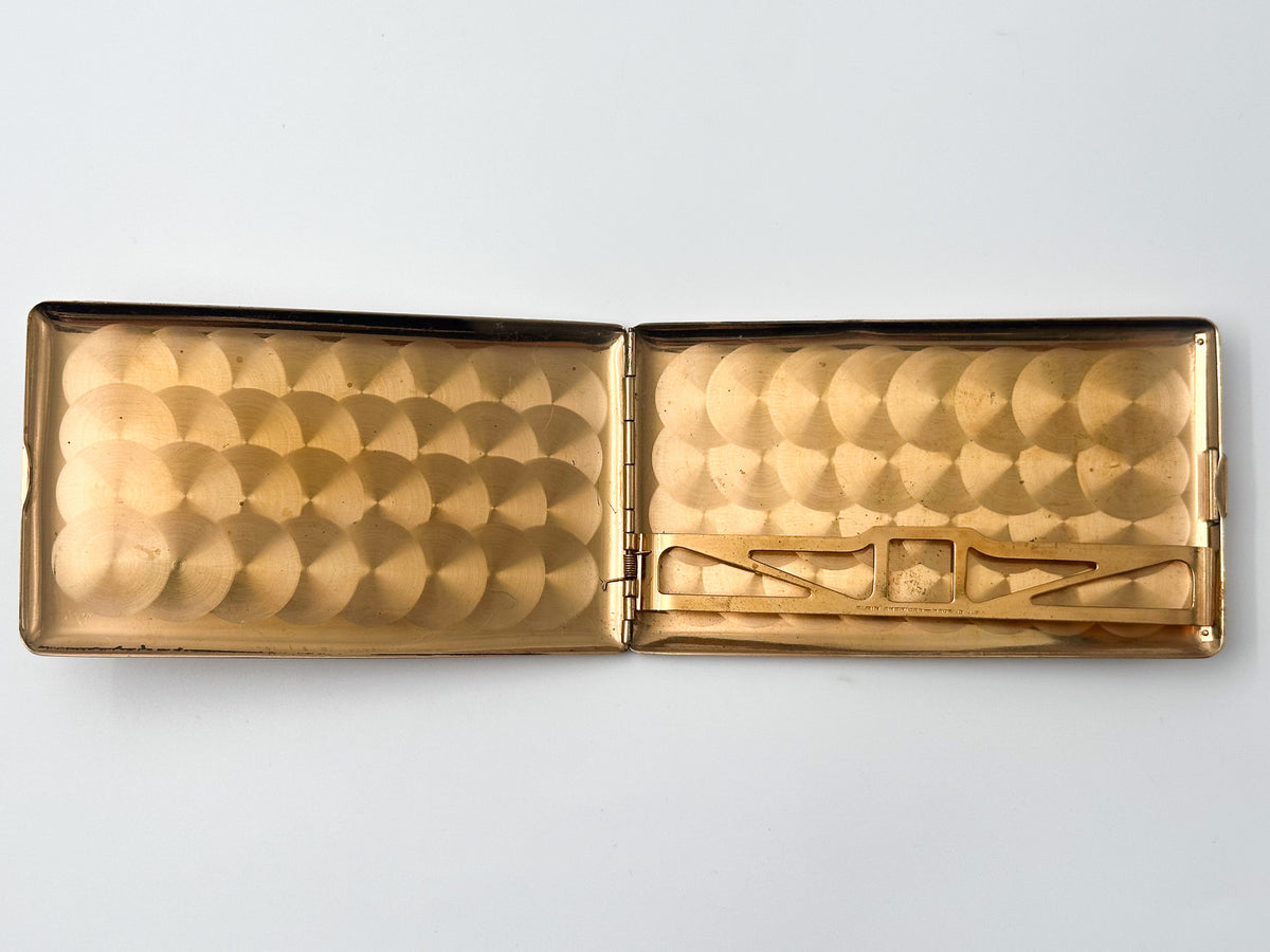 Cigarette Case Kaj Engraved Vintage Gold Tone | Elgin American Mid Century Tobacciana USA