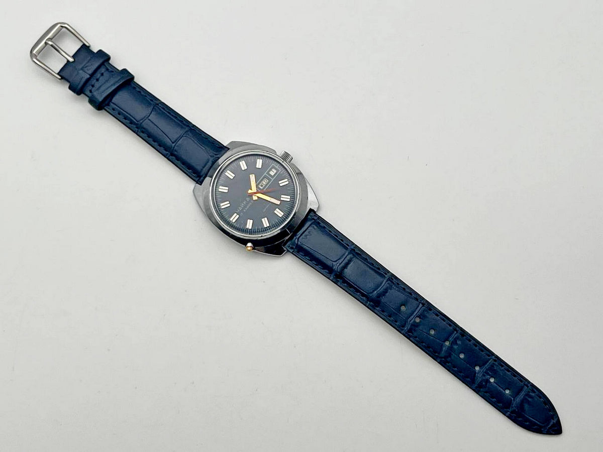 Vintage CHAYKA 2628 Soviet Mechanical Watch | Rare Blue Dial 17 Jewels USSR Dust-Proof Double-Calendar Men's Wristwatch