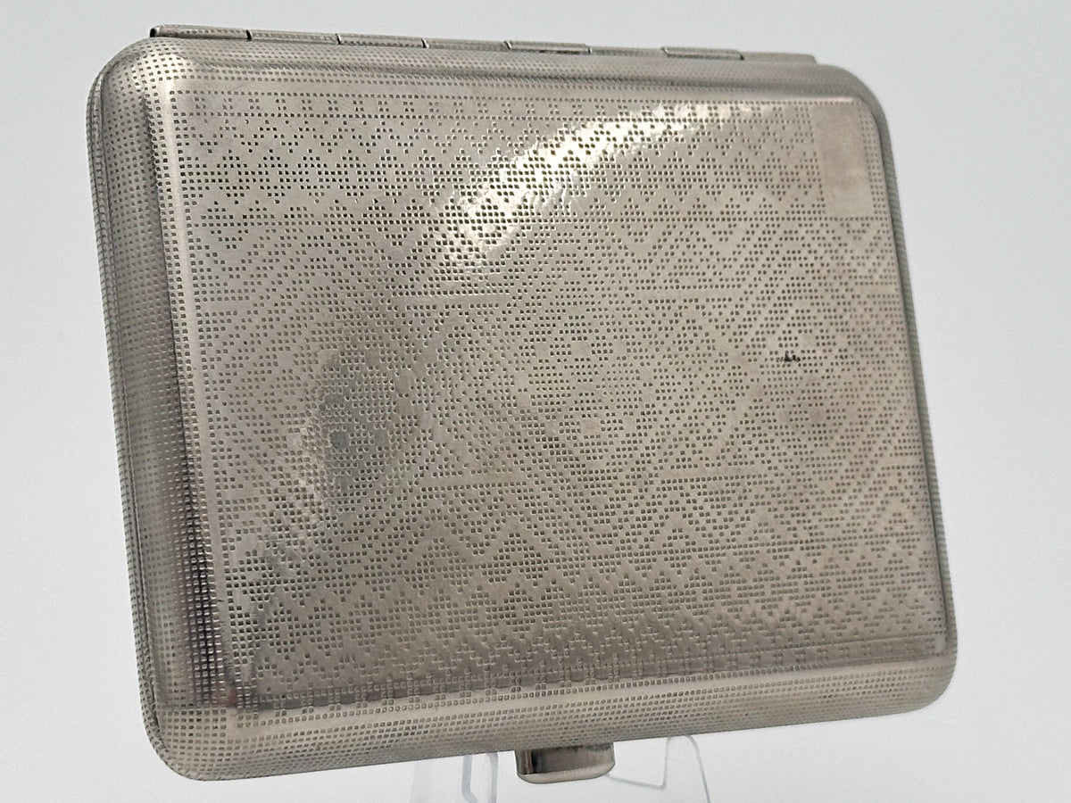 Vintage Geometric Guilloche Soviet Cigarette Case | USSR Silver Tone Checkerboard Metal Tobacciana