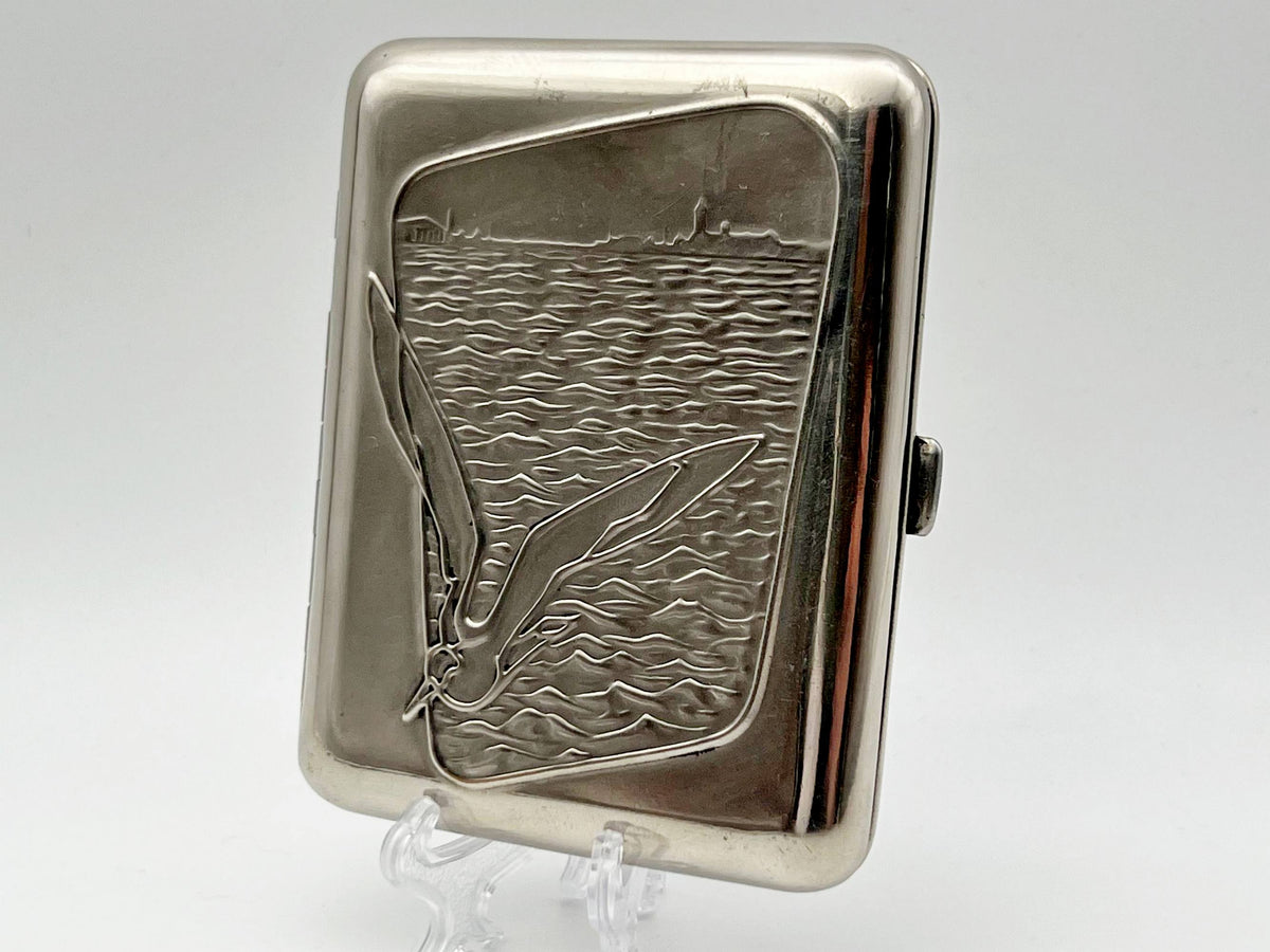 Vintage Seagull Flying Over Sea Cigarette Case | Lenemalier Pocket Box Soviet Tobacciana USSR