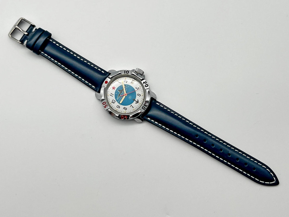 Vintage WOSTOK Komandirskie Submarine 2414 Soviet Mechanical Watch VOSTOK | USSR Military Submarine Blue Dial 17 Jewels