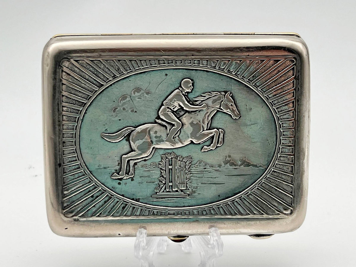 Cigarette Case Jockey on Horse Vintage Soviet | Equestrian 1958 Artel Moscow Jeweler Tobacciana USSR