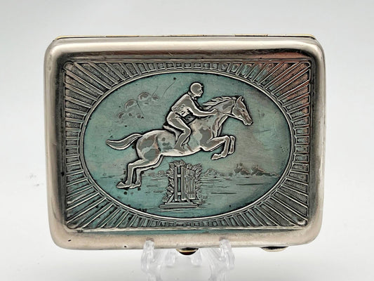 Cigarette Case Jockey on Horse Vintage Soviet | Equestrian 1958 Artel Moscow Jeweler Tobacciana USSR