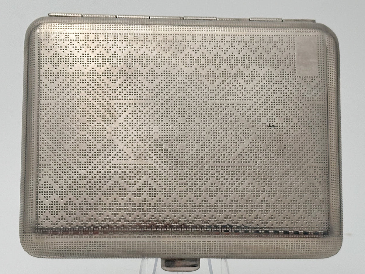 Vintage Geometric Guilloche Soviet Cigarette Case | USSR Silver Tone Checkerboard Metal Tobacciana