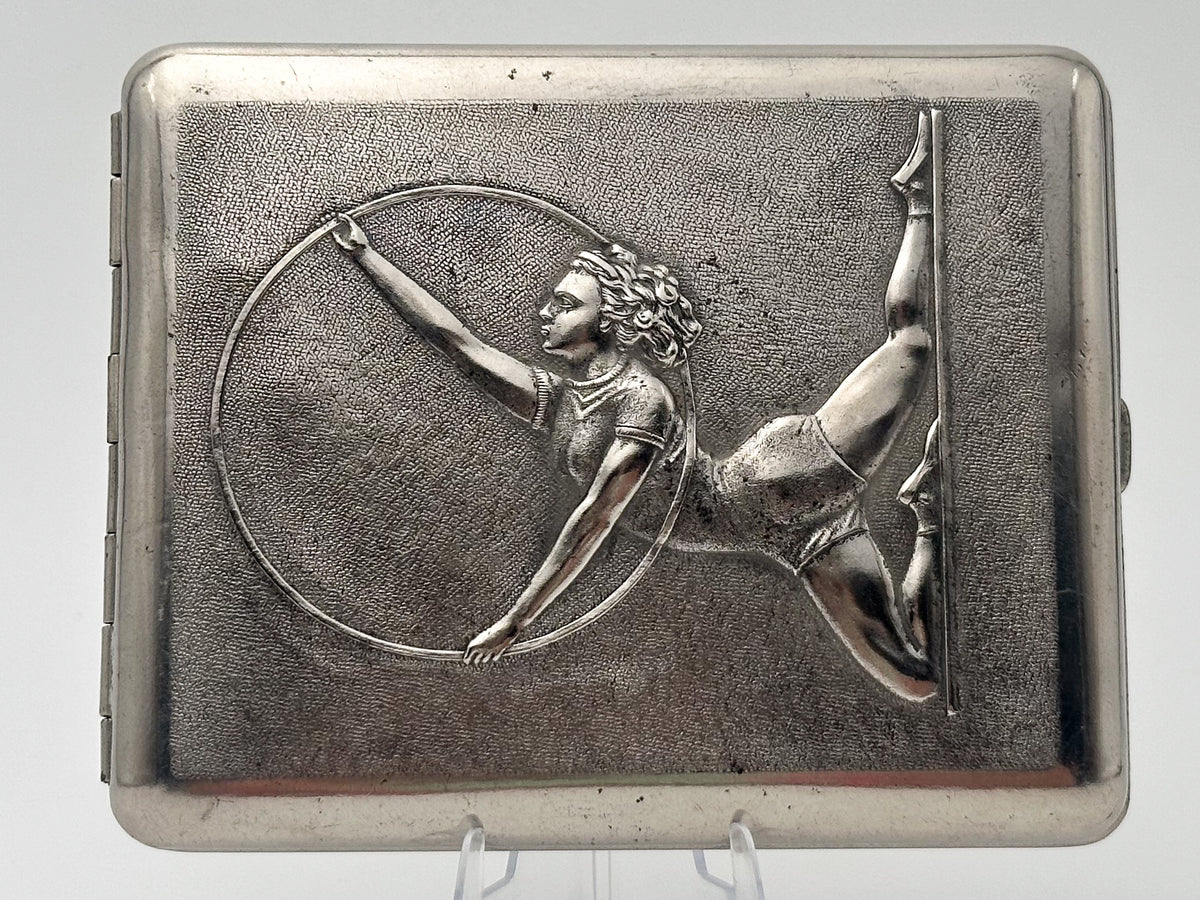 Vintage Rhythmic Gymnastics Gymnast with Hoop Cigarette Case | Lenemalier Artel Pocket Box Soviet Tobacciana USSR