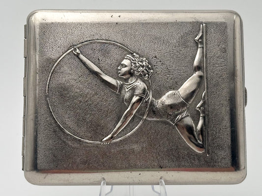 Vintage Rhythmic Gymnastics Gymnast with Hoop Cigarette Case | Lenemalier Artel Pocket Box Soviet Tobacciana USSR