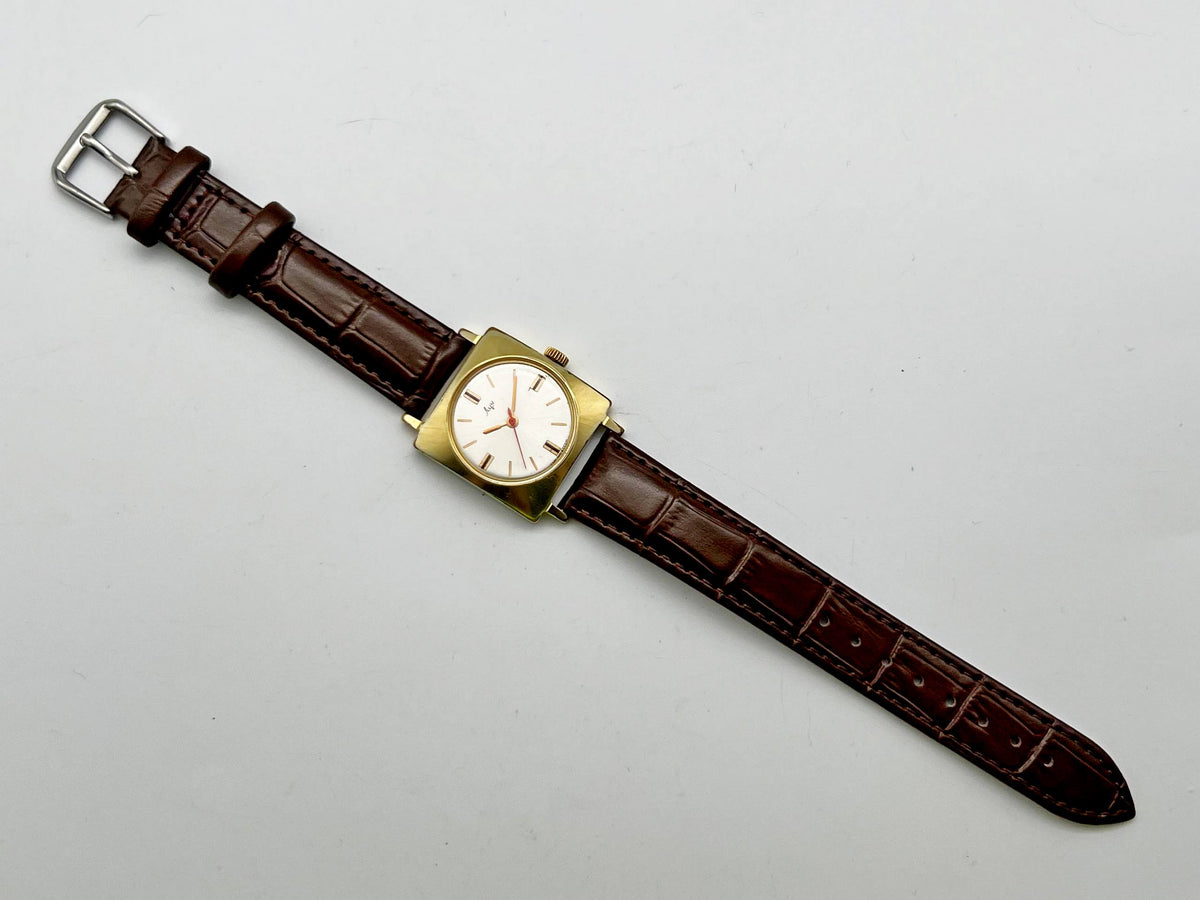 Vintage LUCH 2209 AU 20 Square Soviet Mechanical Watch | Gilding  Wristwatch USSR Watch