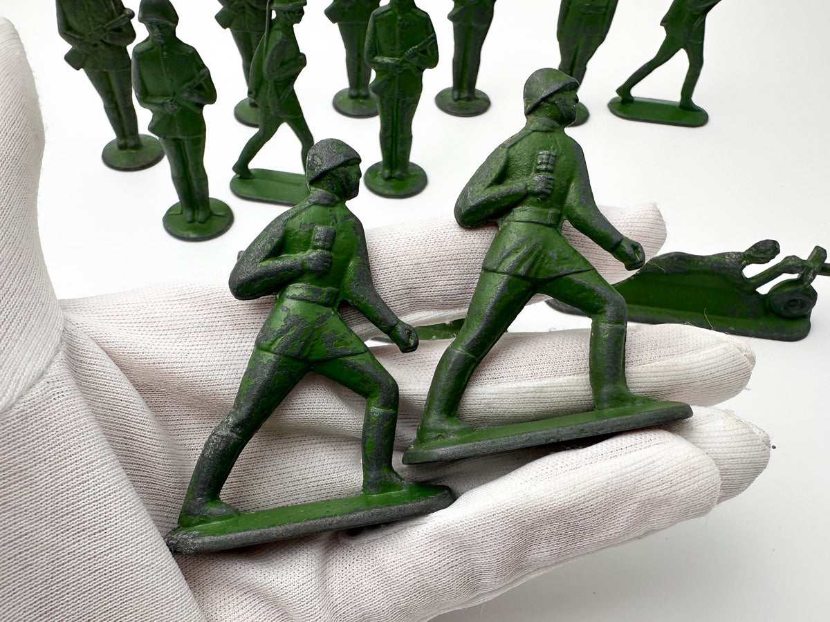 Vintage Soviet Metal Toy Soldiers Set | USSR Cast Figures with 2 Prone Machine Gunners