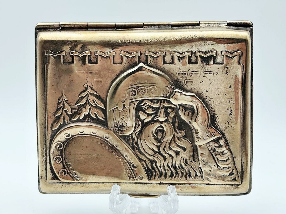 Cigarette Case Bogatyr Ilya Muromets Vintage Soviet | Personalized Initials Brass Tobacciana USSR