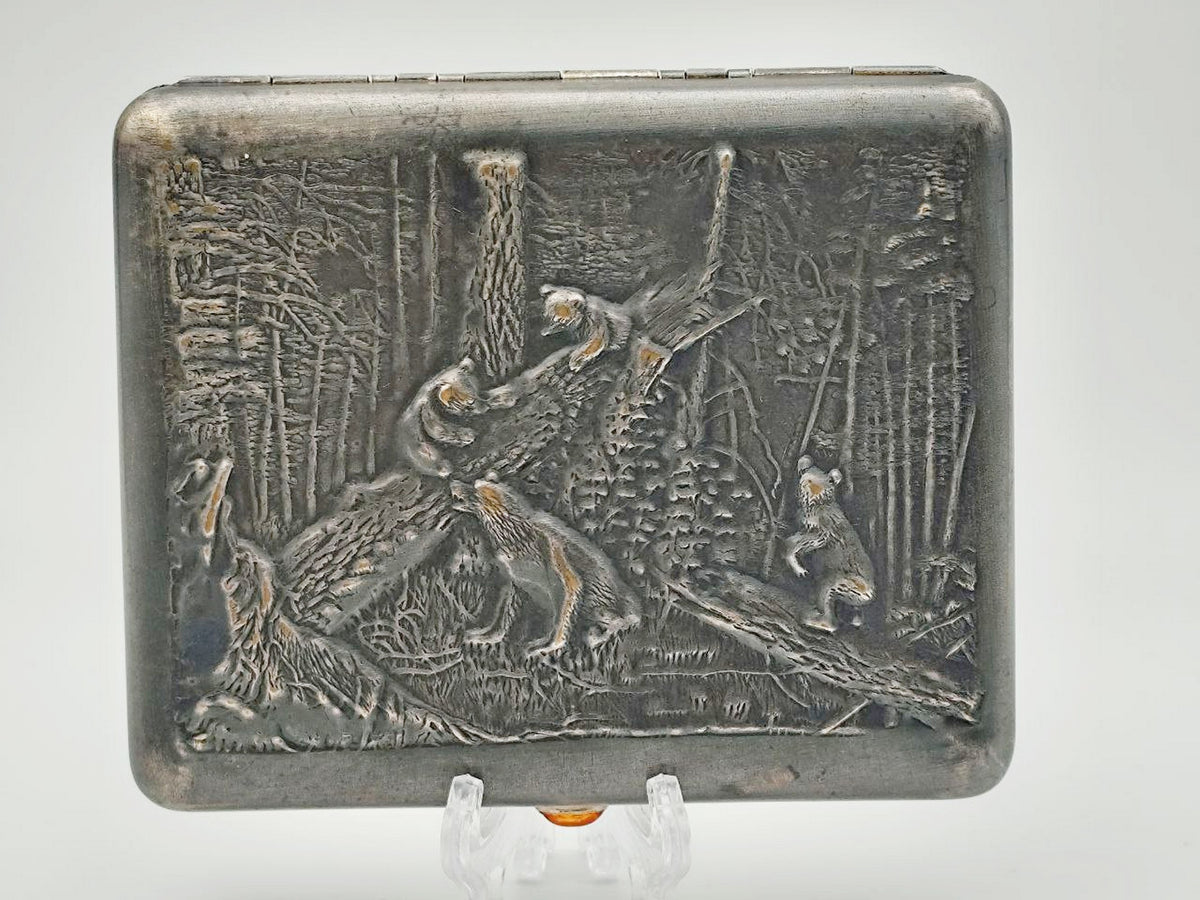 Cigarette Case Morning in Pine Forest Vintage Soviet | Shishkin Bears 1950s Tobacciana USSR