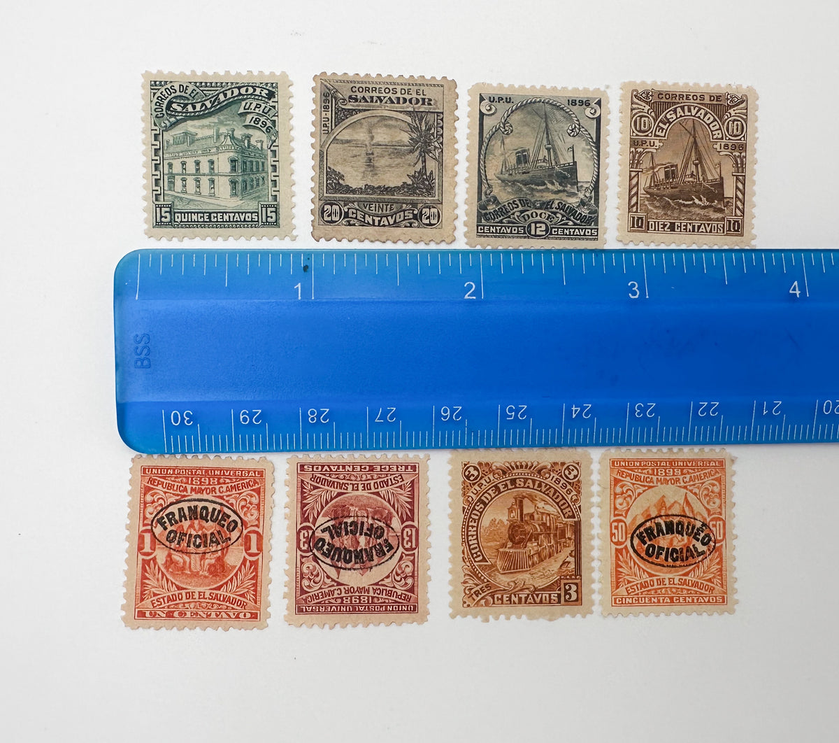 1890–1899 El Salvador Postage Stamps Collection | Vintage Antique Central America Official Overprints Set of 30 MH