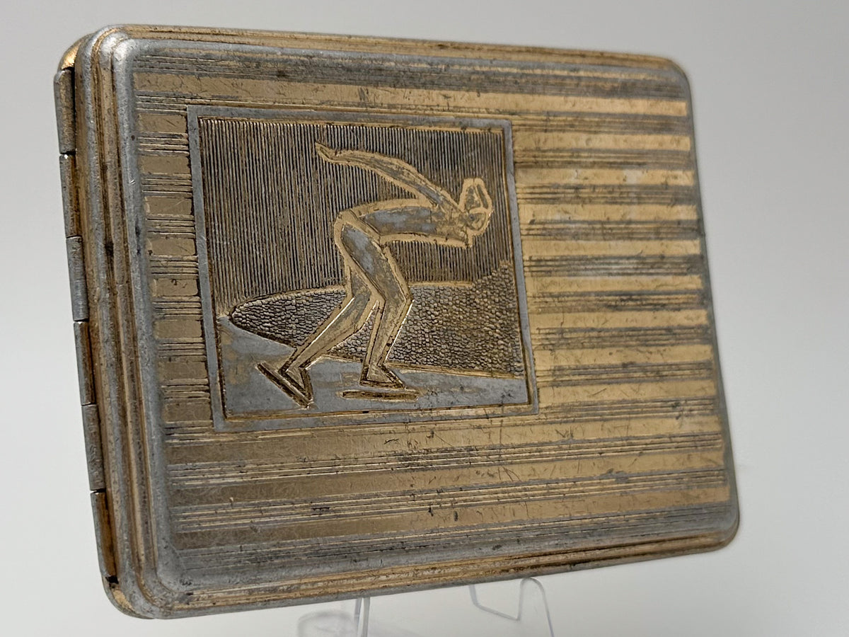 Vintage "Speed Skater" Soviet Cigarette Case | Rare Mosshamp Artel USSR Sports Embossed Metal Tobacciana