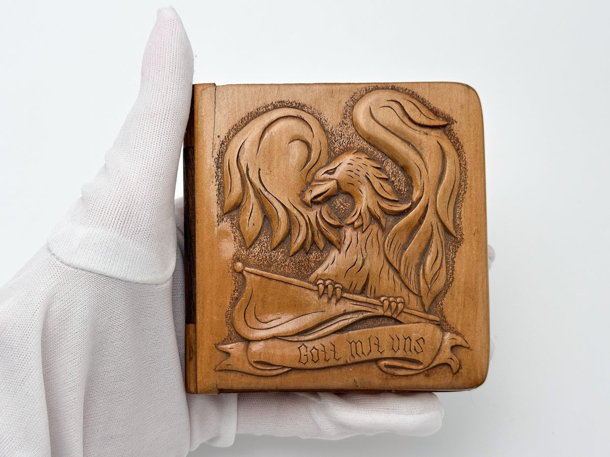 Cigarette Case German Eagle Carved Wood | Gott Mit Uns Trench Art Souvenir Tobacciana