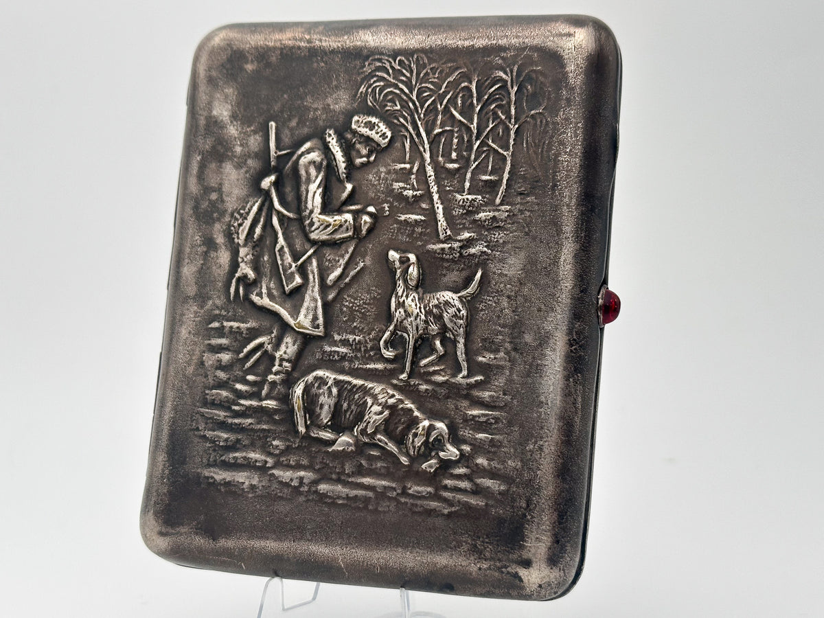 Cigarette Case Hunter with Two Dogs Vintage Soviet | Novosibirsk Plant NPZ Tobacciana USSR