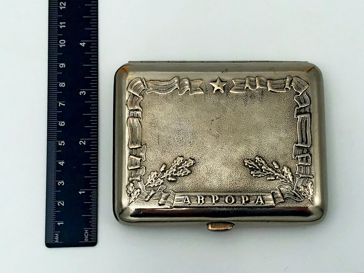 Vintage Cruiser Aurora Cigarette Case | 25 Years of October Relief Pocket Box Soviet Tobacciana USSR