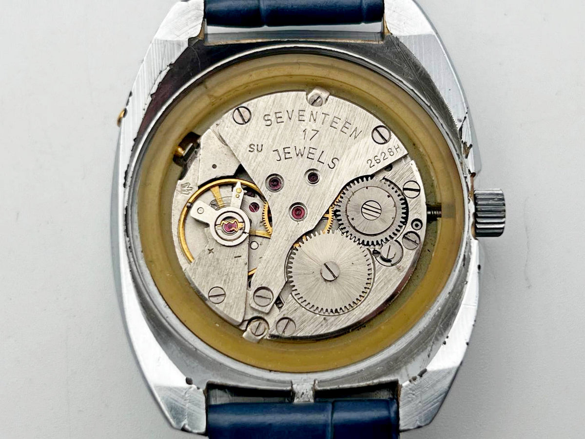 Vintage CHAYKA 2628 Soviet Mechanical Watch | Rare Blue Dial 17 Jewels USSR Dust-Proof Double-Calendar Men's Wristwatch