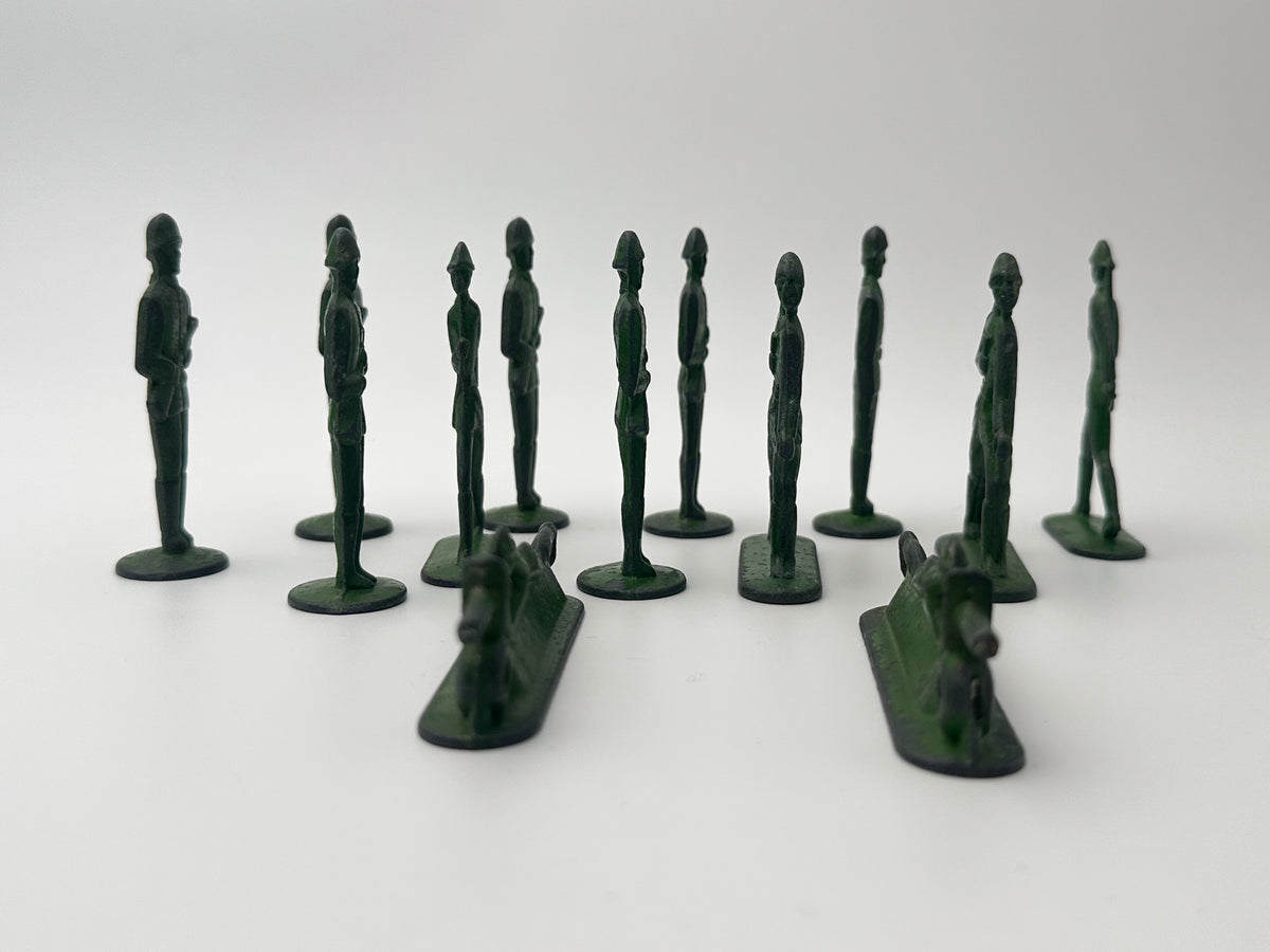 Vintage Soviet Metal Toy Soldiers Set | USSR Cast Figures with 2 Prone Machine Gunners