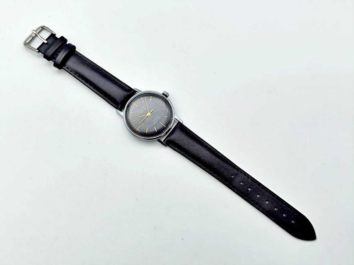Vintage POLJOT De Luxe 2209 Ultra Slim Soviet Mechanical Watch | Rare Black Dial 23 Jewels USSR Shockproof Men's Dress Watch