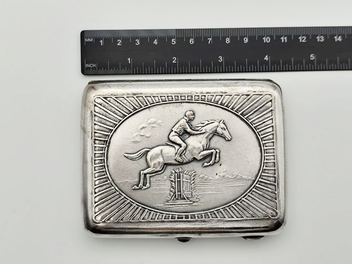 Vintage Equestrian Sport Jockey Cigarette Case | Moscow Jeweler Artel Melchior Soviet Tobacciana USSR