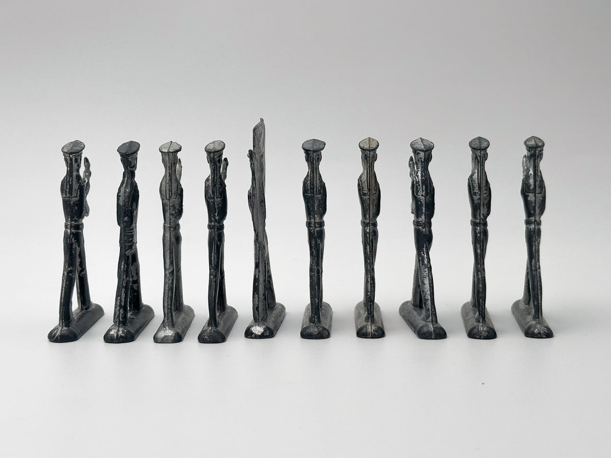 Vintage Soviet Revolutionary Sailors Metal Toy Soldiers Lot | USSR Flat Figures Action Set of 10