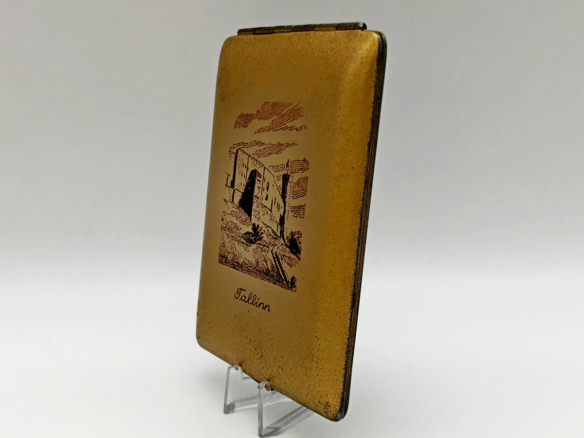 Vintage Tallinn City Views Cigarette Case | Estonian SSR Gold Tone Pocket Box Soviet Tobacciana USSR