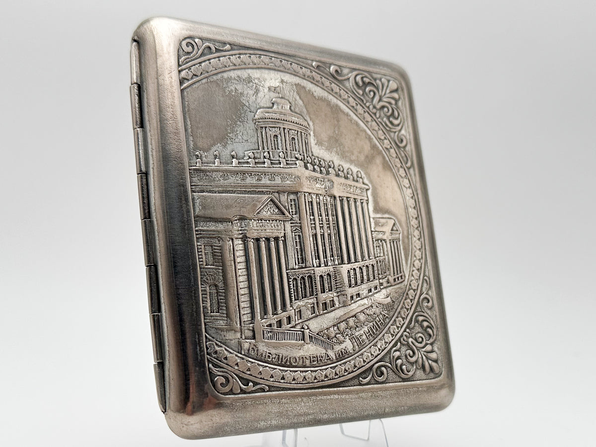 Cigarette Case Lenin Library Vintage Soviet | MMP Metallodetal Melchior Tobacciana USSR