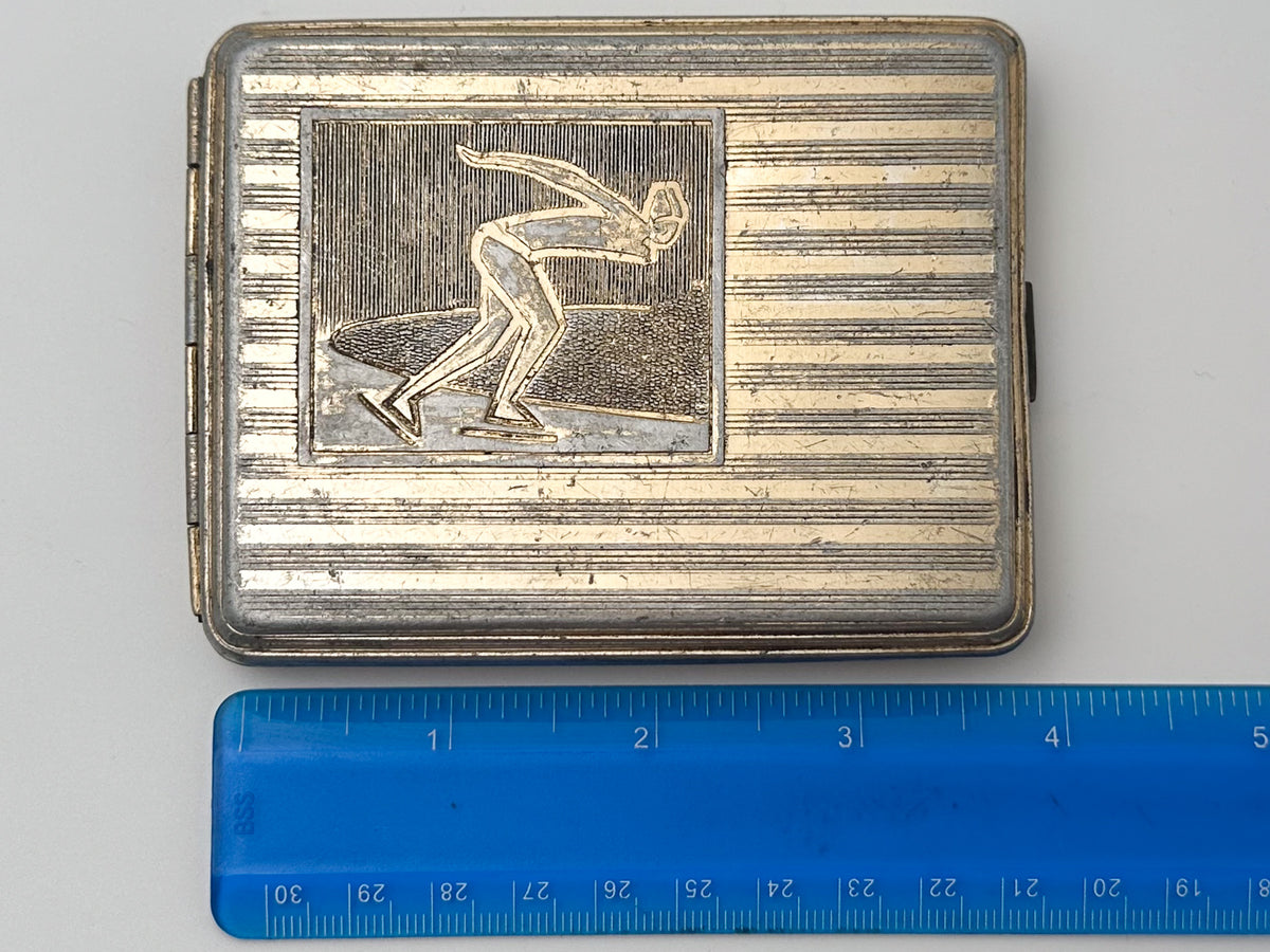 Vintage "Speed Skater" Soviet Cigarette Case | Rare Mosshamp Artel USSR Sports Embossed Metal Tobacciana