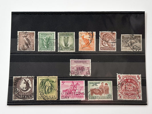1930–1950s Australia Postage Stamps Collection | Vintage Australian Fauna Koala Kangaroo & Queen Elizabeth II Set of 12 MH Cancelled