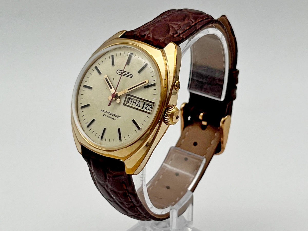 Vintage SLAVA 2427 AU 5 Self-Winding Soviet Mechanical Watch | Gilding  Wristwatch USSR Watch