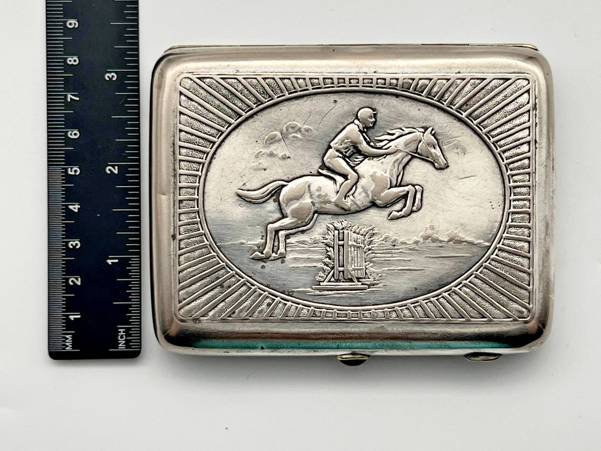 Cigarette Case Jockey on Horse Vintage Soviet | Equestrian 1958 Artel Moscow Jeweler Tobacciana USSR