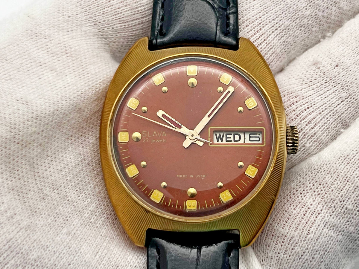 Vintage SLAVA 2427 AU 10 Self-Winding Soviet Mechanical Watch | Gilding  Wristwatch USSR Watch