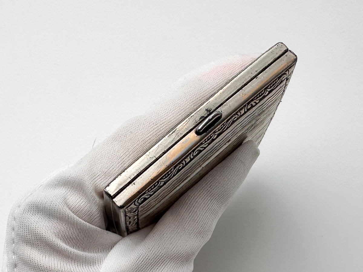 Vintage Guilloche Floral Cigarette Case | Mid-Century Stripe Pattern Pocket Box Soviet Tobacciana USSR