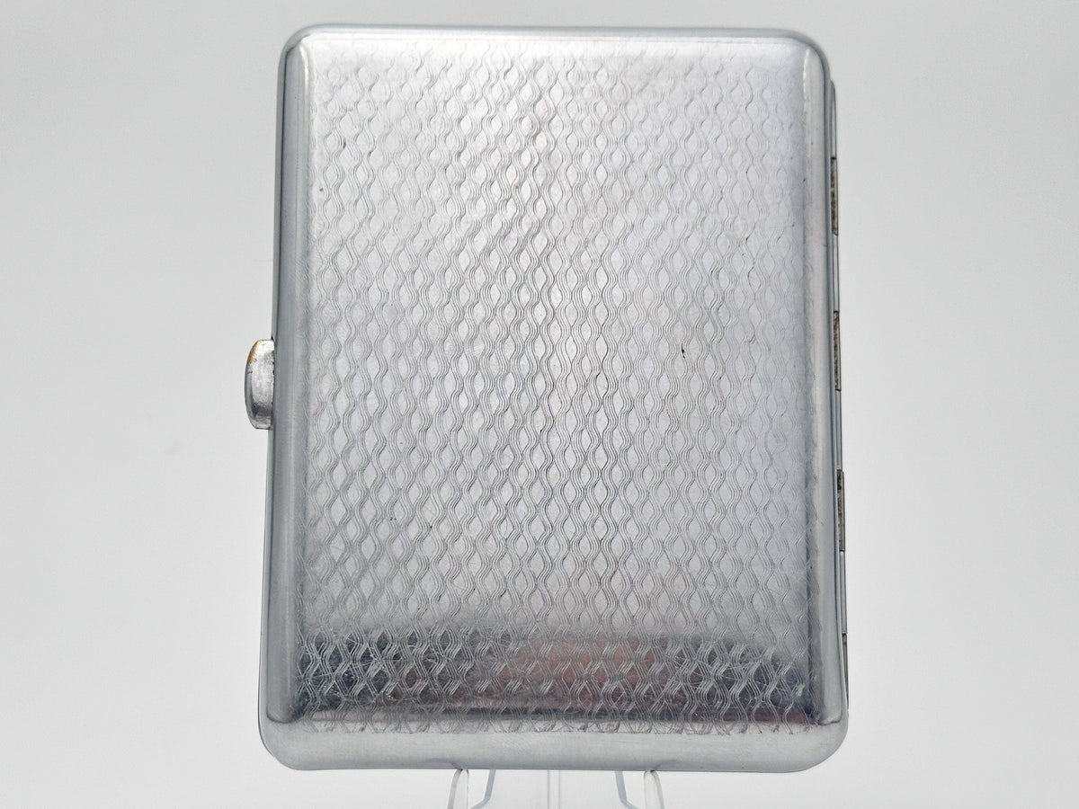Vintage Geometric Guilloche Soviet Cigarette Case | Rare Metallodetal Plant M.M.P. USSR Silver Tone Diagonal Metal Tobacciana