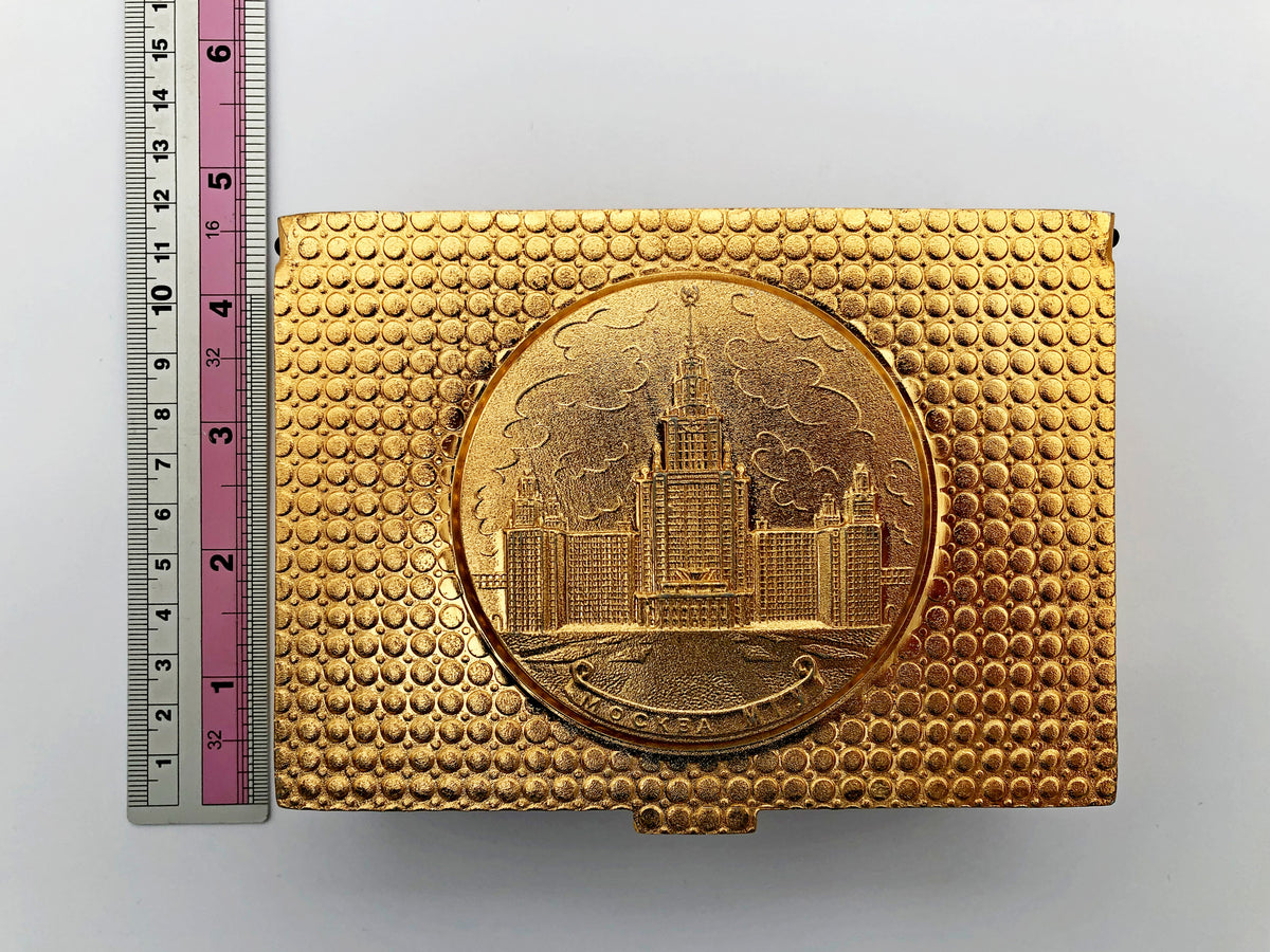 Vintage Cigarette Case Moscow State University |  Wood Aluminum Trinket Box Soviet Tobacciana USSR