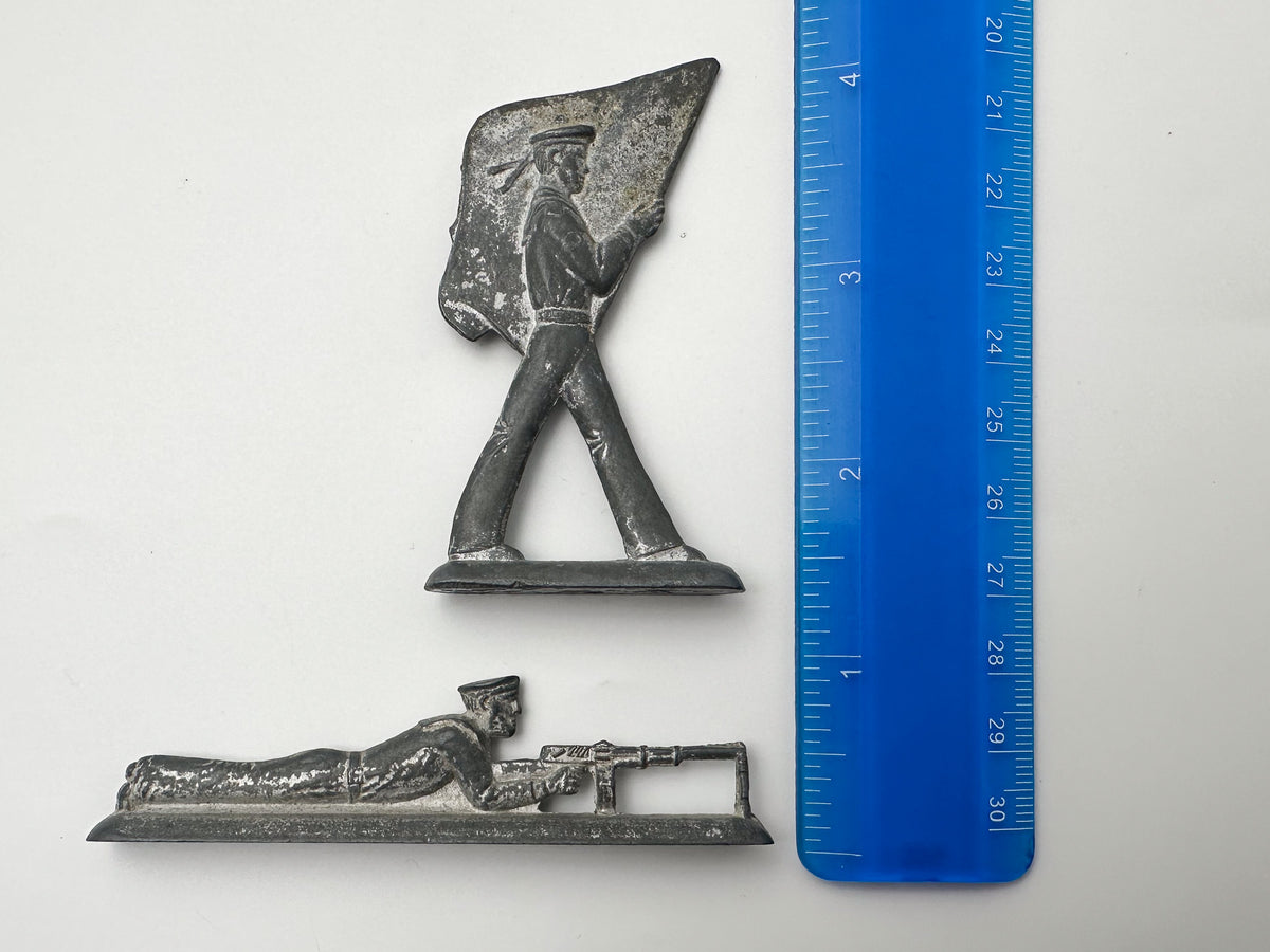 Vintage Soviet Revolutionary Sailors Metal Toy Soldiers Lot | USSR Flat Figures Action Set of 14