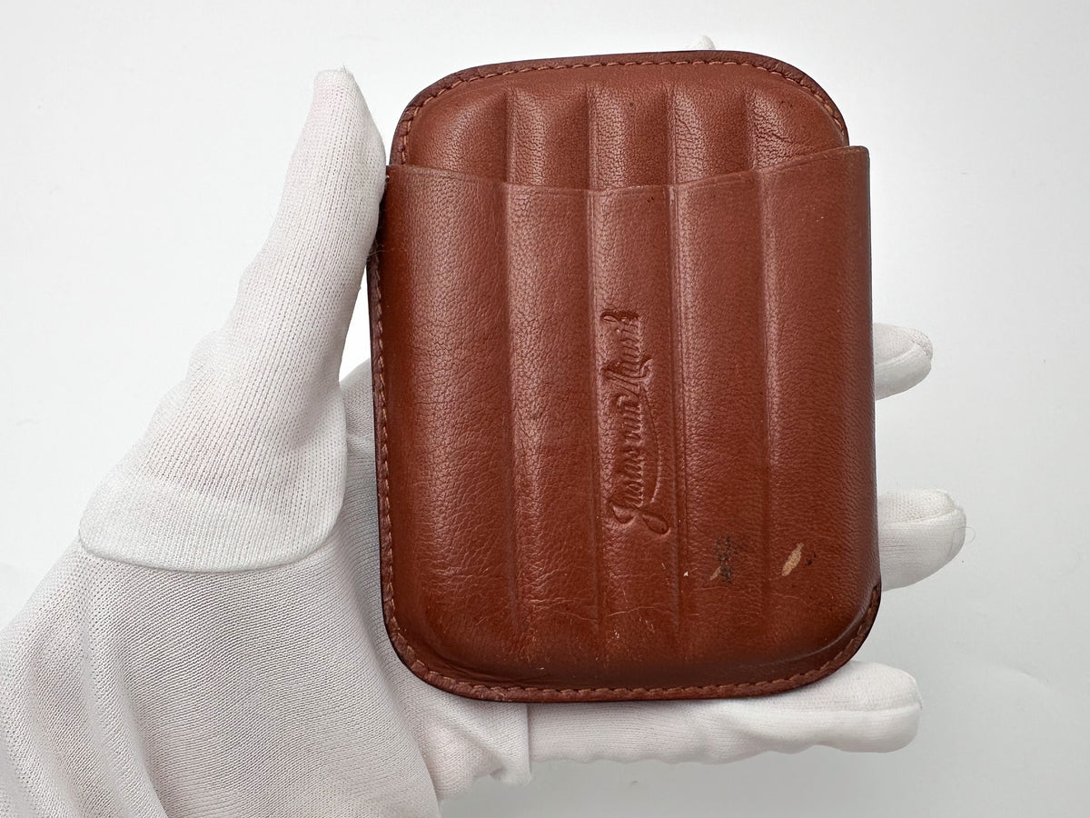 Cigar Case Justus van Maurik Vintage Brown Leather | Telescopic Pocket Cigarillo Holder Tobacciana Dutch