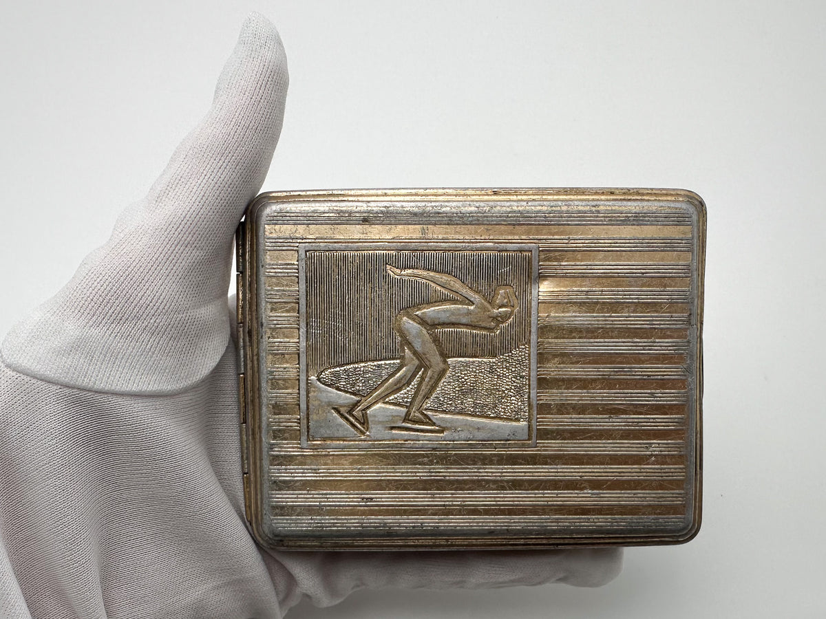 Vintage "Speed Skater" Soviet Cigarette Case | Rare Mosshamp Artel USSR Sports Embossed Metal Tobacciana