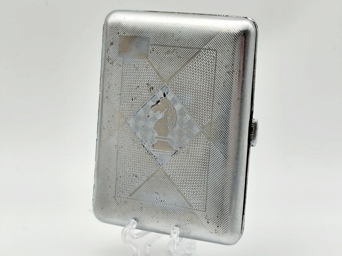 Vintage Chess Knight Cigarette Case | Art Deco Board Pattern Pocket Box Soviet Tobacciana USSR