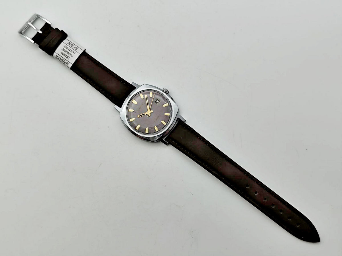 Vintage SLAVA 2414 SU Soviet Mechanical Watch | 21 Jewels USSR Calendar 2ChZ Brown Leather Band Men's Wristwatch