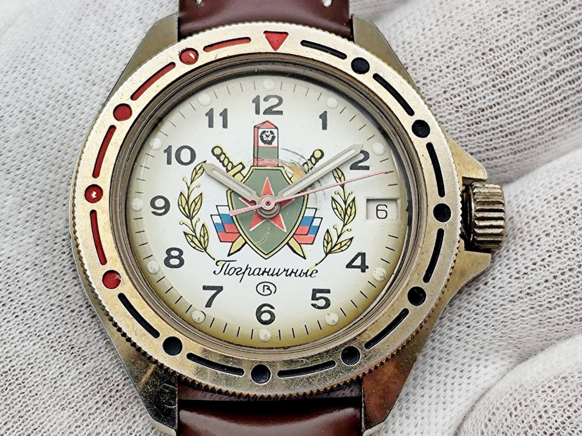 Vintage WOSTOK Komandirskie 2414A Pogranichnie Watch VOSTOK | Post-USSR Border Guard Calendar 17 Jewels Men's Wristwatch