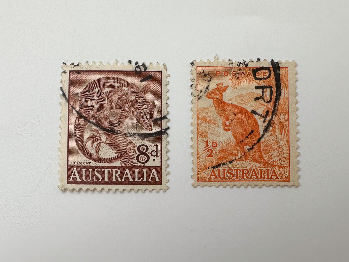 1930–1950s Australia Postage Stamps Collection | Vintage Australian Fauna Koala Kangaroo & Queen Elizabeth II Set of 12 MH Cancelled