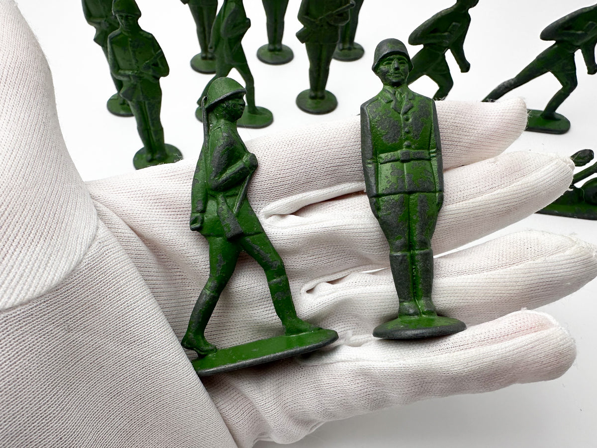 Vintage Soviet Metal Toy Soldiers Set | USSR Cast Figures with 2 Prone Machine Gunners