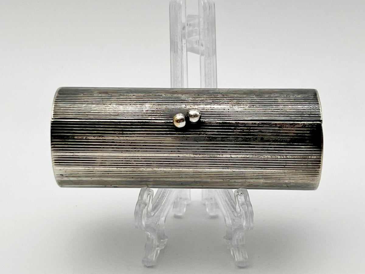 Vintage Silver Plated Mouthpiece Case | Cylindrical Lipstick Cigarette Holder Box Western European Tobacciana