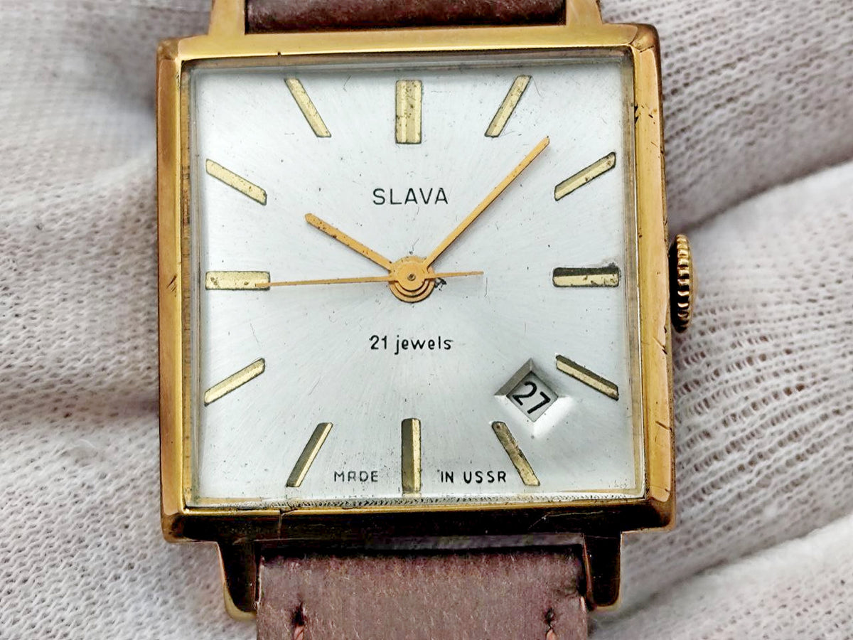 Vintage SLAVA 2414 AU 20 Soviet Mechanical Watch | Gilding  Wristwatch USSR Watch