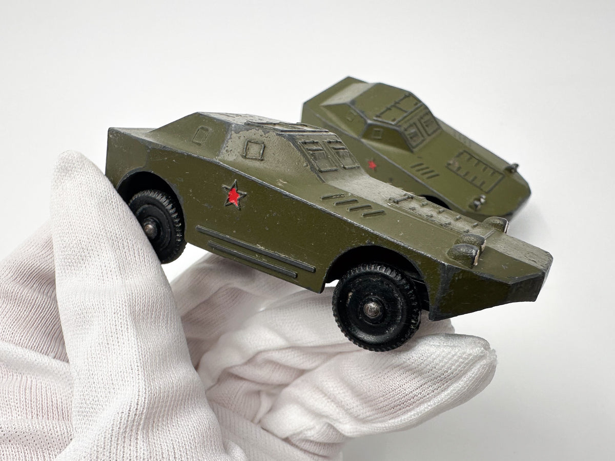 Set of 2 Vintage Soviet BRDM-1 Armored Cars | USSR Diecast Military Toy Vehicles