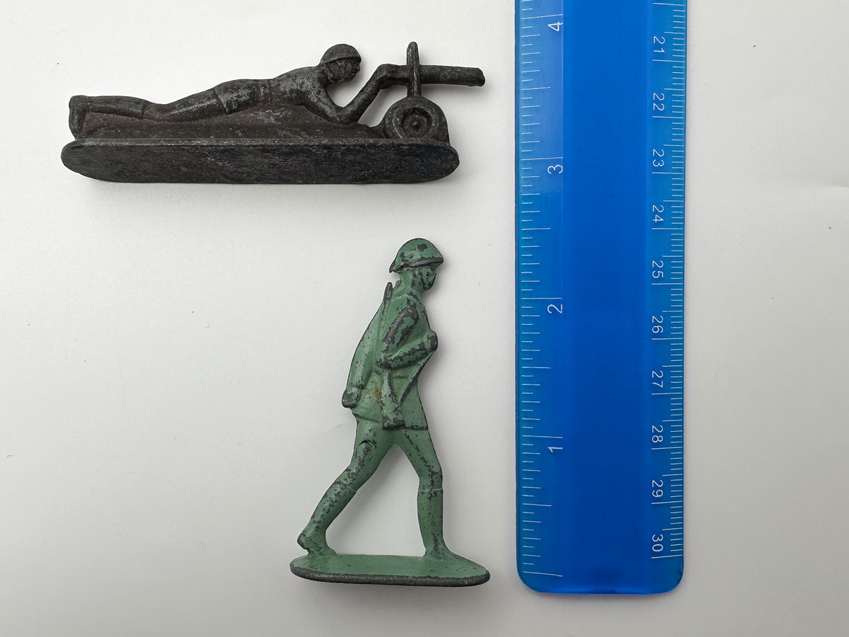 Vintage Soviet Metal Toy Soldiers "Stolbiki" Mixed Set | USSR Cast Figures with Prone Machine Gunner